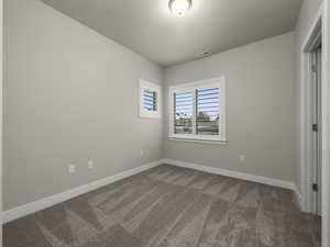 Unfurnished bedroom featuring carpet flooring and a textured ceiling