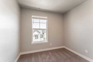 Unfurnished room featuring carpet and a textured ceiling