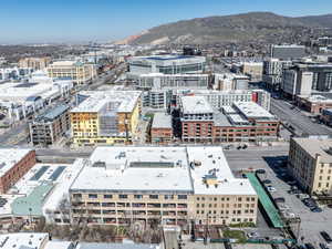 Drone / aerial view featuring a mountain view