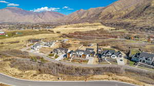 Drone / aerial view featuring a mountain view