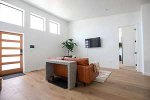 Interior space with light hardwood / wood-style flooring