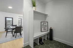 Mudroom featuring dark hardwood / wood-style floors