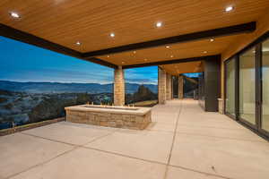 View of patio / terrace featuring a mountain view