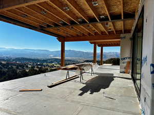 View of patio with a mountain view