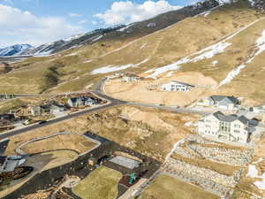 Bird's eye view with a mountain view looking East.