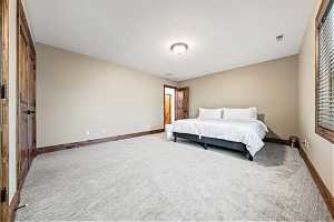 Bedroom with light carpet