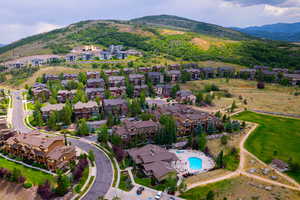 Aerial view featuring a mountain view