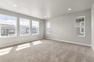 Empty room with a healthy amount of sunlight and carpet flooring