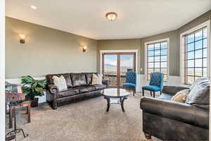 Living room featuring a wealth of natural light and carpet floors