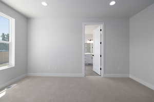 Unfurnished room with light carpet