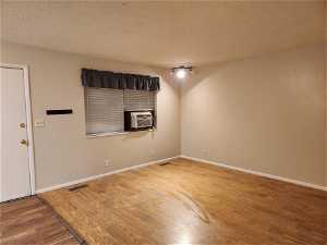 Empty room featuring light hardwood / wood-style flooring and a textured ceiling