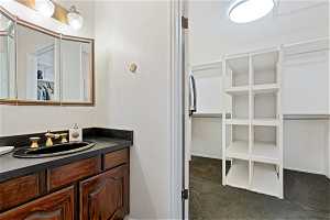 Primary bathroom with large walk in closet