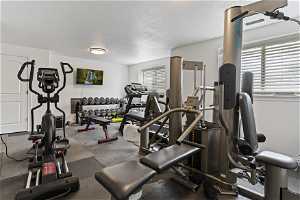 Exercise room featuring plenty of natural light