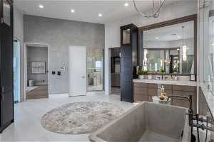 Bathroom featuring hardwood / wood-style floors and vanity