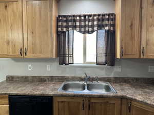 kitchen sink looks into back yard