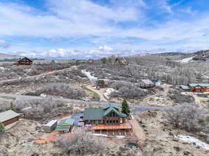 Drone / aerial view with a mountain view