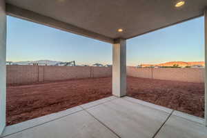 View of patio terrace at dusk