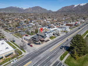 Aerial view featuring a mountain view