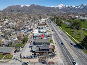 Aerial view featuring a mountain view