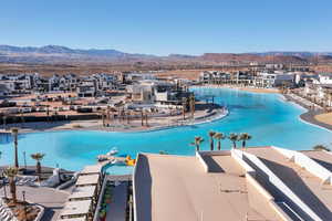 View of pool featuring a mountain view