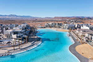 View of swimming pool featuring a mountain view