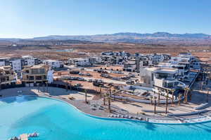 View of swimming pool featuring a mountain view