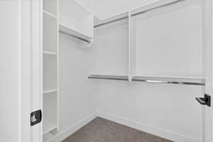 Walk in closet featuring carpet floors