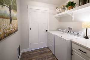 Laundry room with new Speed Queen W/D and huge walk in storage closet