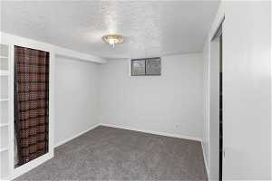 Spare room with carpet and a textured ceiling
