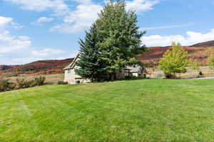 View of yard with a mountain view