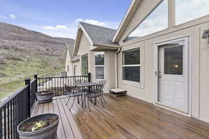 Wooden deck with a mountain view