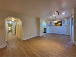 Unfurnished living room featuring light hardwood / wood-style floors and track lighting