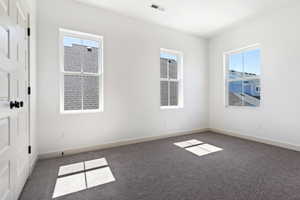 Empty room with a wealth of natural light and carpet flooring