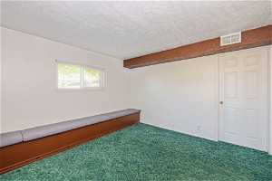 Spare room featuring a textured ceiling and carpet flooring