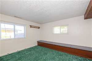 Spare room with a textured ceiling and carpet flooring