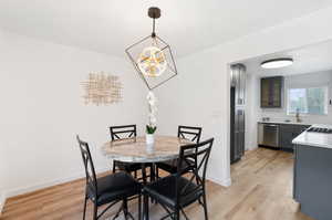 Dining space with an inviting chandelier