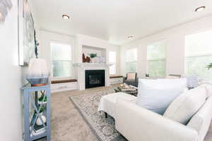 Carpeted living room with a healthy amount of sunlight