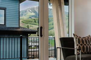 Entryway with a mountain view