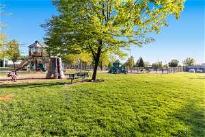 City park showing play ground and pickle ball court