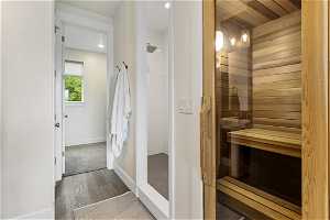 Sauna and shower area