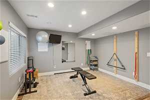 Workout area featuring carpet and TV
