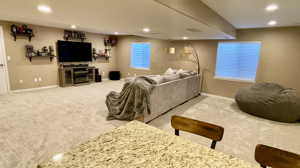 Living room featuring carpet floors