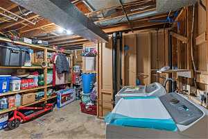 Basement with washer and dryer