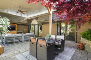 Outdoor lounge area and ceiling fan