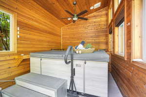 Enclosed spa with cedar walls and ceiling