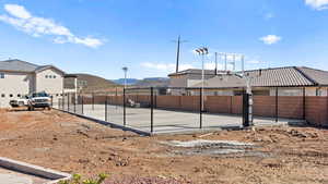 View of sport court featuring a mountain view