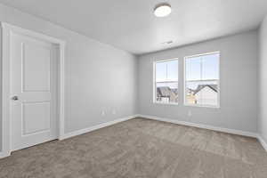 Unfurnished room with carpet flooring and a textured ceiling