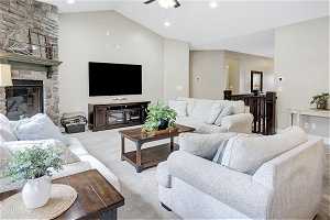 Beautiful family room with vaulted ceiling