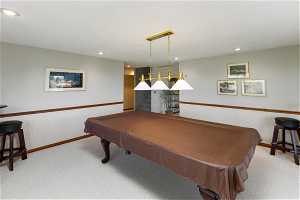 Rec room featuring carpet floors and billiards