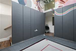 Trampoline room with hideout and slide